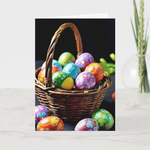 Easter Basket Filled With Colorful Eggs Holiday Card