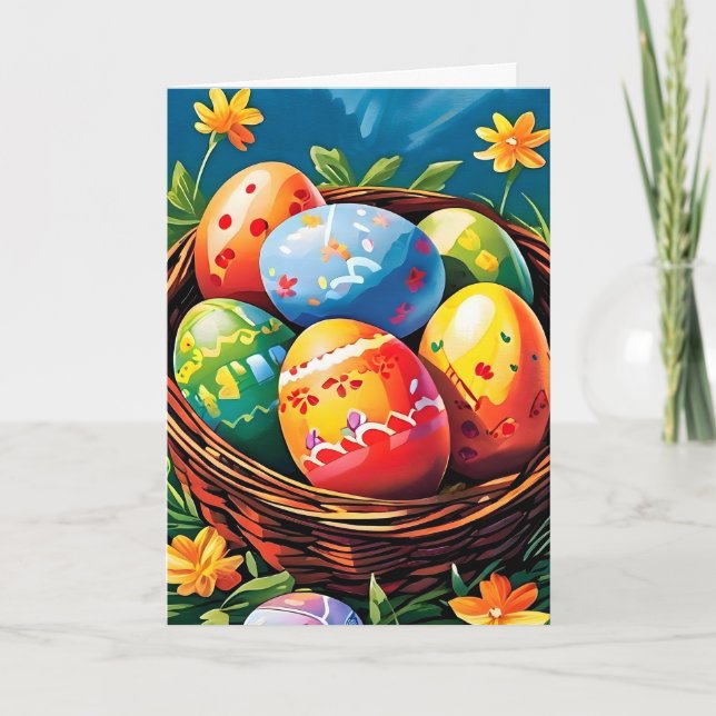 Easter Basket Filled with Eggs Holiday Card (Front)