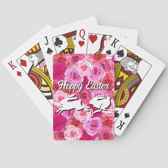 Easter Basket Filler White Bunnies Pink Flowers Poker Cards (Back)