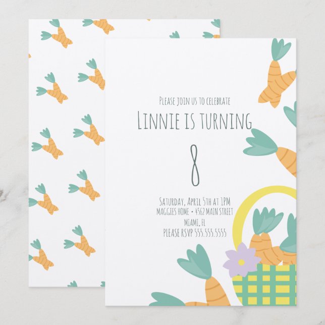 Easter Basket Full of Carrots Birthday Kraft Invitation (Front/Back)