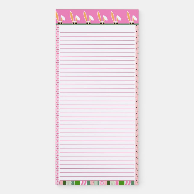 Easter Basket Gifts Pink and Green White Rabbits Magnetic Notepad (Front)