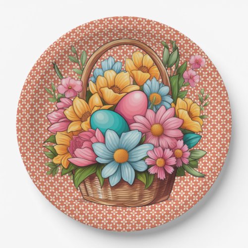 Easter Basket Of Flowers Paper Plate