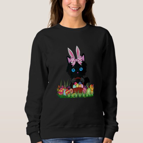 Easter Basket Outfit Women Black Cat Bunny Girl Eg Sweatshirt