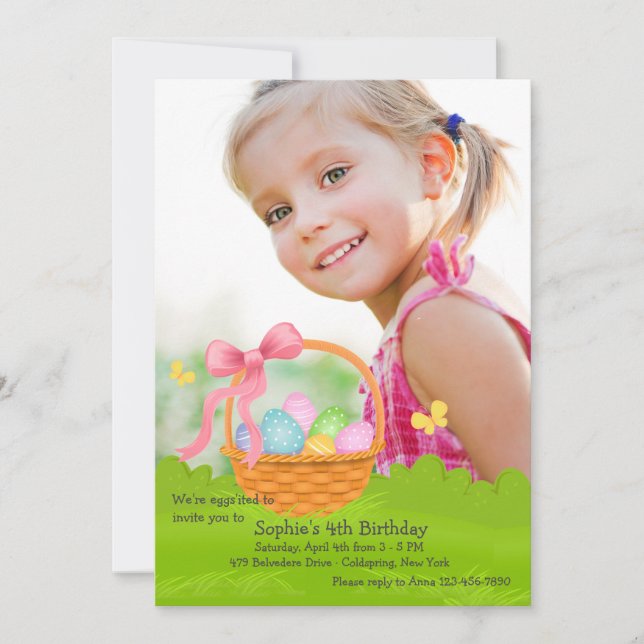 Easter Basket Photo Birthday Invitation (Front)