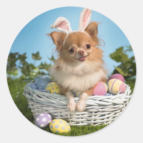 Easter Basket Puppy Classic Round Sticker