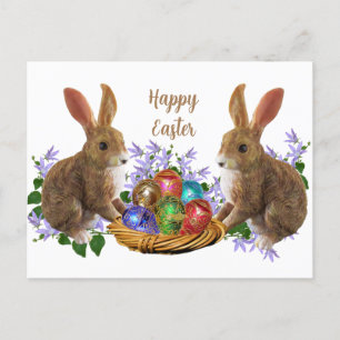 Easter Basket Rabbit And Eggs Postcard