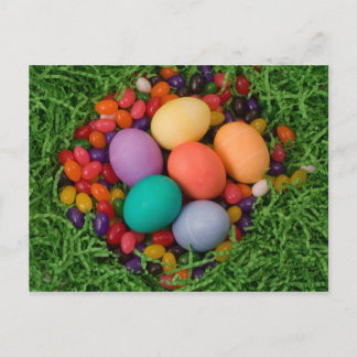 Easter Basket - Spring Colored Eggs Jelly Beans Holiday Postcard