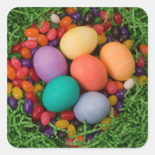 Easter Basket - Spring Colored Eggs Jelly Beans Square Sticker