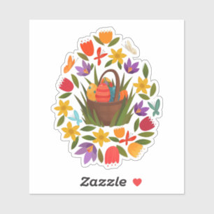 Easter basket & spring flowers sticker