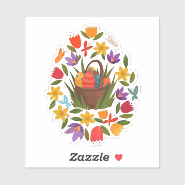 Easter basket & spring flowers sticker (Sheet)