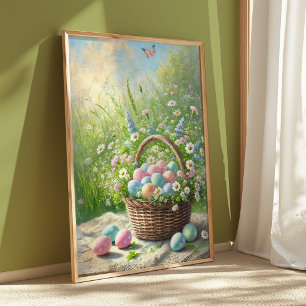 Easter Basket Spring Poster Pastel Egg Wall Art