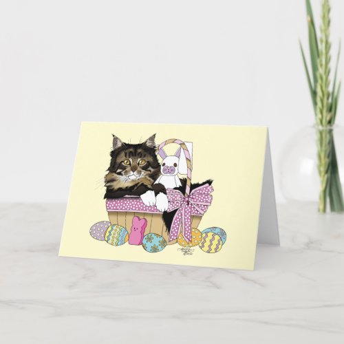 Easter Basket Tabby Kitten Holiday Card