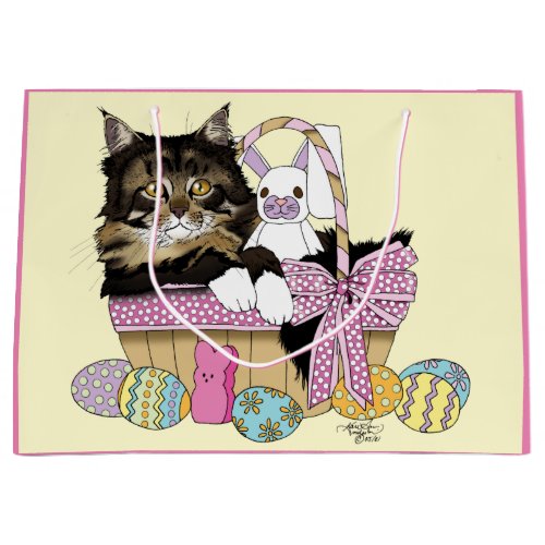 Easter Basket Tabby Kitten Large Gift Bag