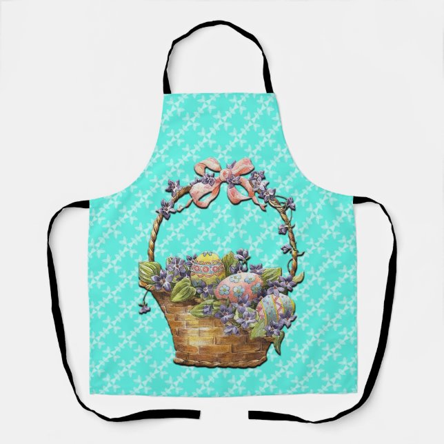 Easter Basket Turquoise Checkered Design Apron (Front)