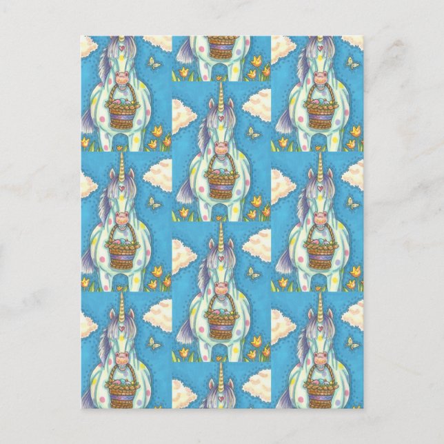 EASTER BASKET UNICORN, CUTE FANTASY HORSE POSTCARD (Front)