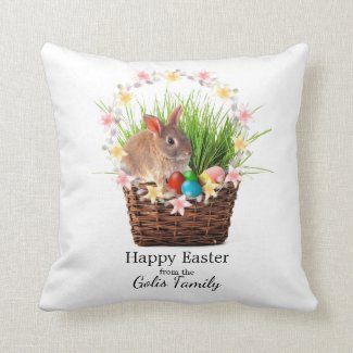 Easter Basket with Bunny Rabbit Personalized  Throw Pillow