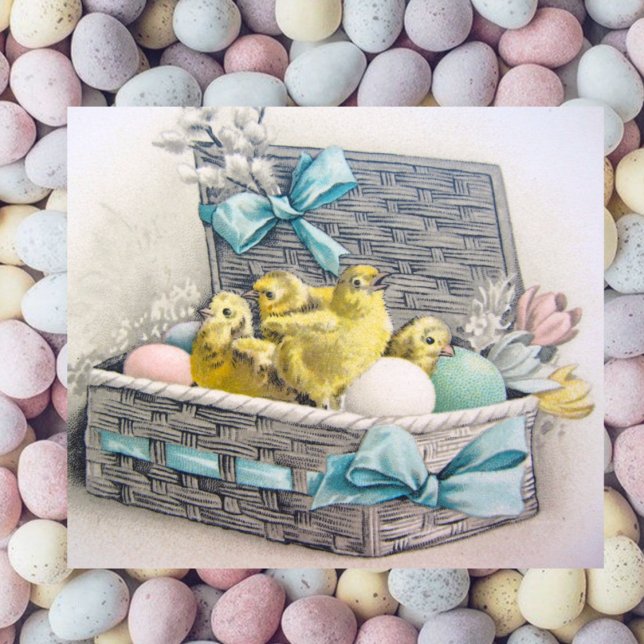 Easter Basket with chicks, eggs, and flowers Holiday Card (Creator Uploaded)
