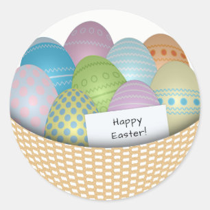 Easter Basket with Colored Eggs Round Sticker
