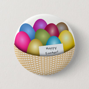 Easter Basket with Colorful Eggs Button