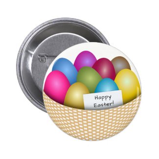 easter basket with colorful eggs button
