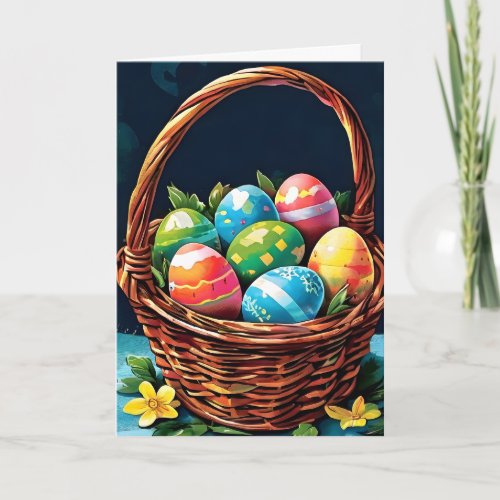 Easter Basket with Eggs and Flowers Holiday Card