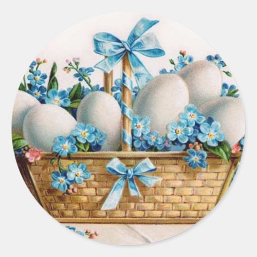 Easter Basket with Forget_Me_Nots Classic Round Sticker