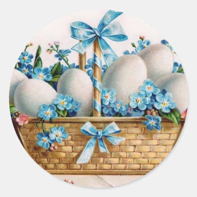 Easter Basket with Forget-Me-Nots Classic Round Sticker (Front)