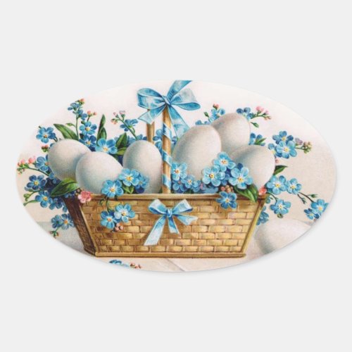 Easter Basket with Forget_Me_Nots Oval Sticker