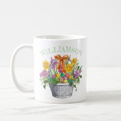 Easter Basket Yellow Purple Floral Monogram Name Coffee Mug