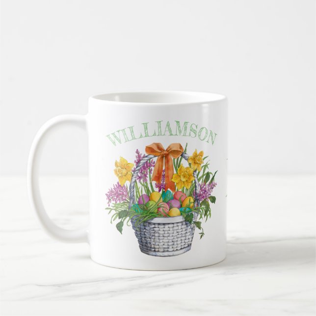 Easter Basket Yellow Purple Floral Monogram Name Coffee Mug (Left)