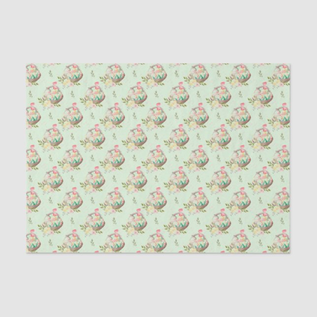 Easter Baskets on Light Green Background Tissue Paper (Front)