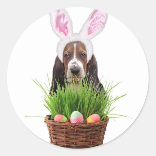 Easter Basset Hound dog Classic Round Sticker