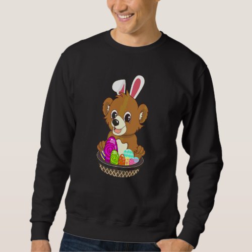 Easter Bear Holiday With Bunny Ears Color Egg Hunt Sweatshirt