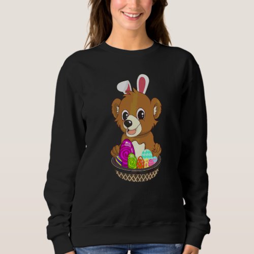 Easter Bear Holiday With Bunny Ears Color Egg Hunt Sweatshirt