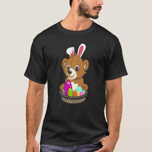 Easter Bear Holiday With Bunny Ears Color Egg Hunt T_Shirt