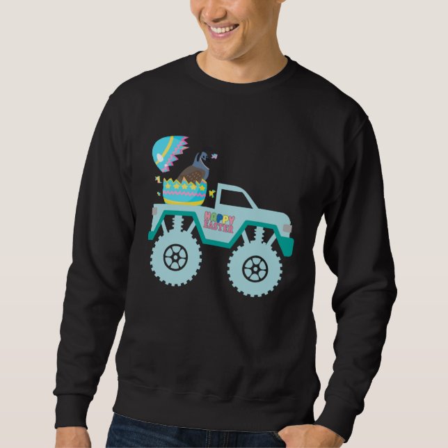 Easter Bearded Dragon Bunny Riding Monster Truck T Sweatshirt (Front)