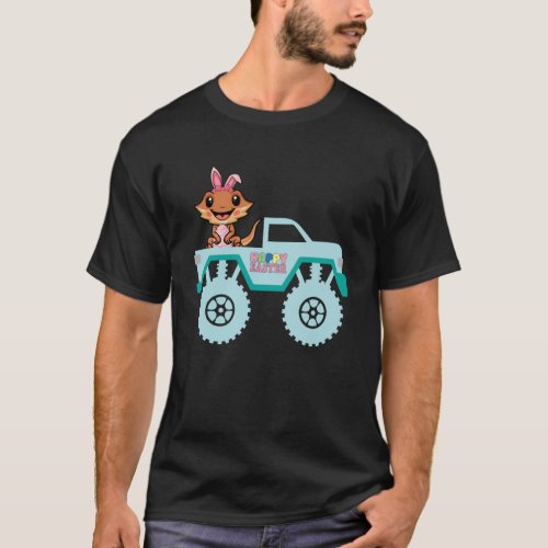 Easter Bearded Dragon Bunny Riding Monster Truck T T_Shirt