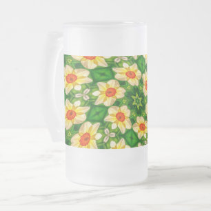 Easter Bell Flowers Pattern Frosted Glass Beer Mug