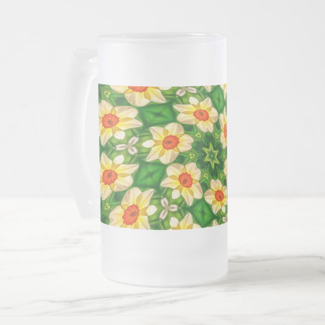 Easter Bell Flowers Pattern Frosted Glass Beer Mug (Front Left)