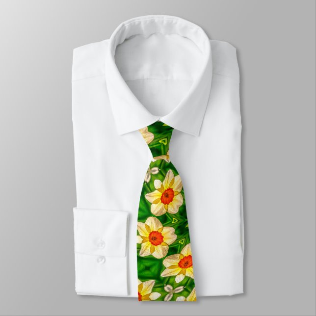 Easter Bell Flowers Pattern Neck Tie (Tied)