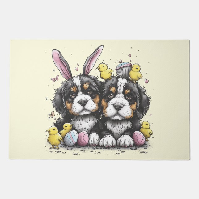 Easter Bernese Mountain Dogs Doormat (Front)