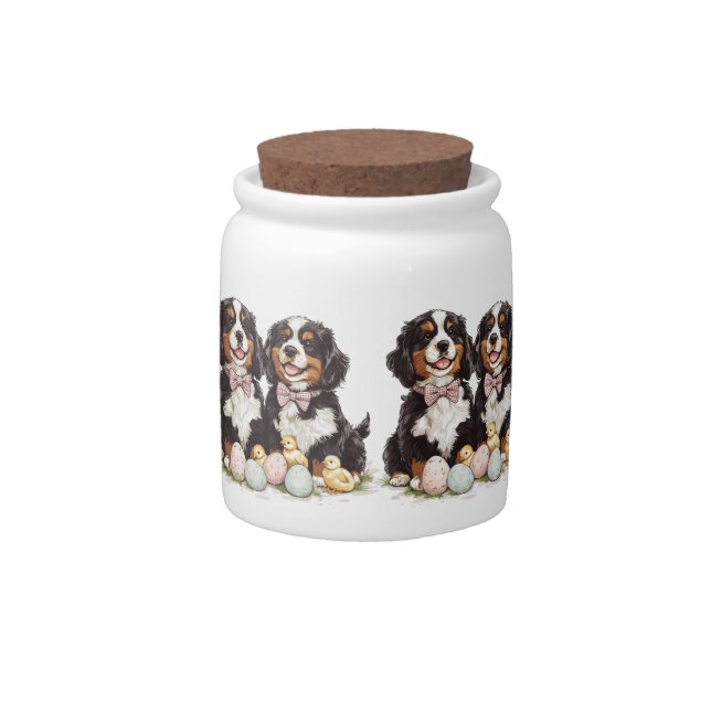 Easter Bernese Mountain Dogs Easter Eggs Candy Jar (Front)