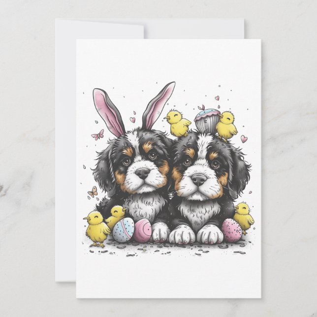 Easter Bernese Mountain Dogs Holiday Card (Front)