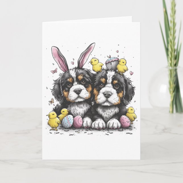 Easter Bernese Mountain Dogs Holiday Card (Front)