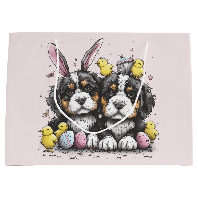 Easter Bernese Mountain Dogs Large Gift Bag (Front)