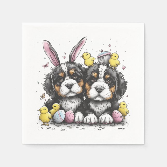 Easter Bernese Mountain Dogs Napkins (Front)