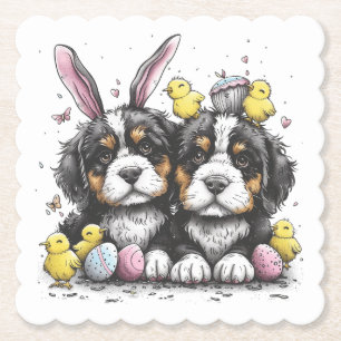Easter Bernese Mountain Dogs Paper Coaster