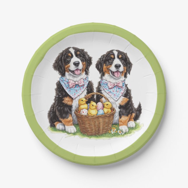 Easter Bernese Mountain Dogs Paper Plates (Front)