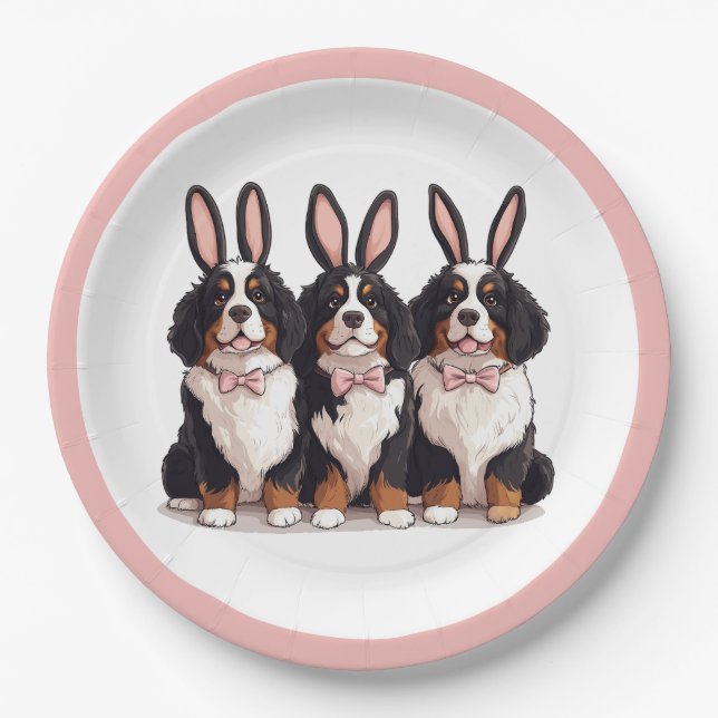 Easter Bernese Mountain Dogs Paper Plates (Front)
