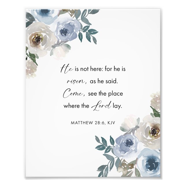 Easter Bible Verse Wall Art Matthew 28:6 Floral (Front)
